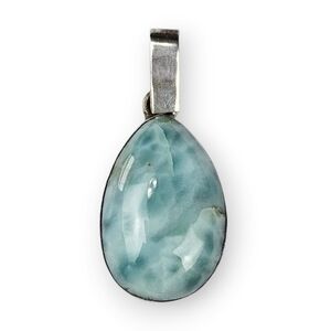 Sterling Blue Larimar Pendant Teardrop Cabochon Southwestern 925 Silver Vintage